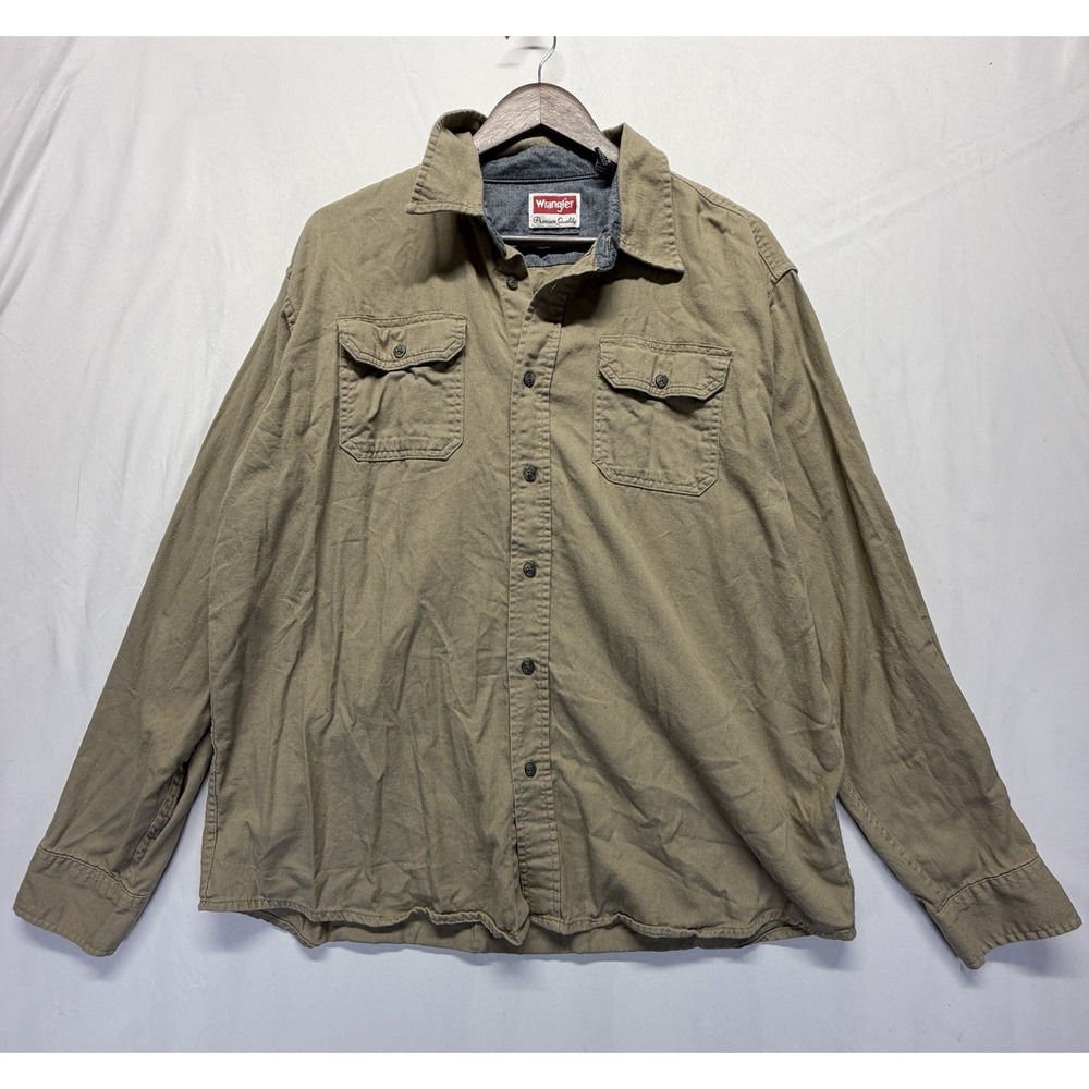 Wrangler Comfort Flex‎ Mens XL Tan Button Up Work Shirt Long Sleeve Western